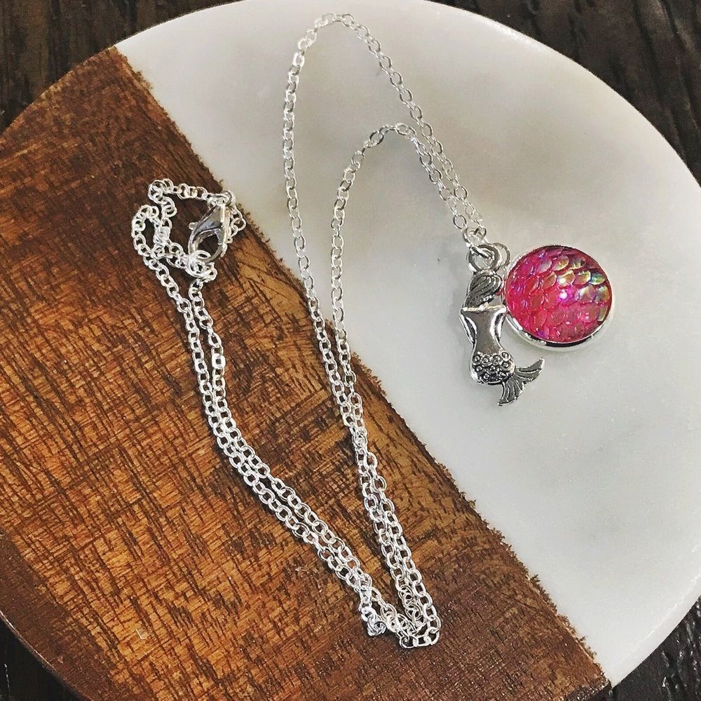 Pink & Silver Mermaid Coastal Beach Dainty Necklace Summer Mythical Short Layer
